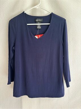 Rachel Adams Slim Control Navy 3/4 Sleeve Top Medium NWT Shape Wear Slim Control